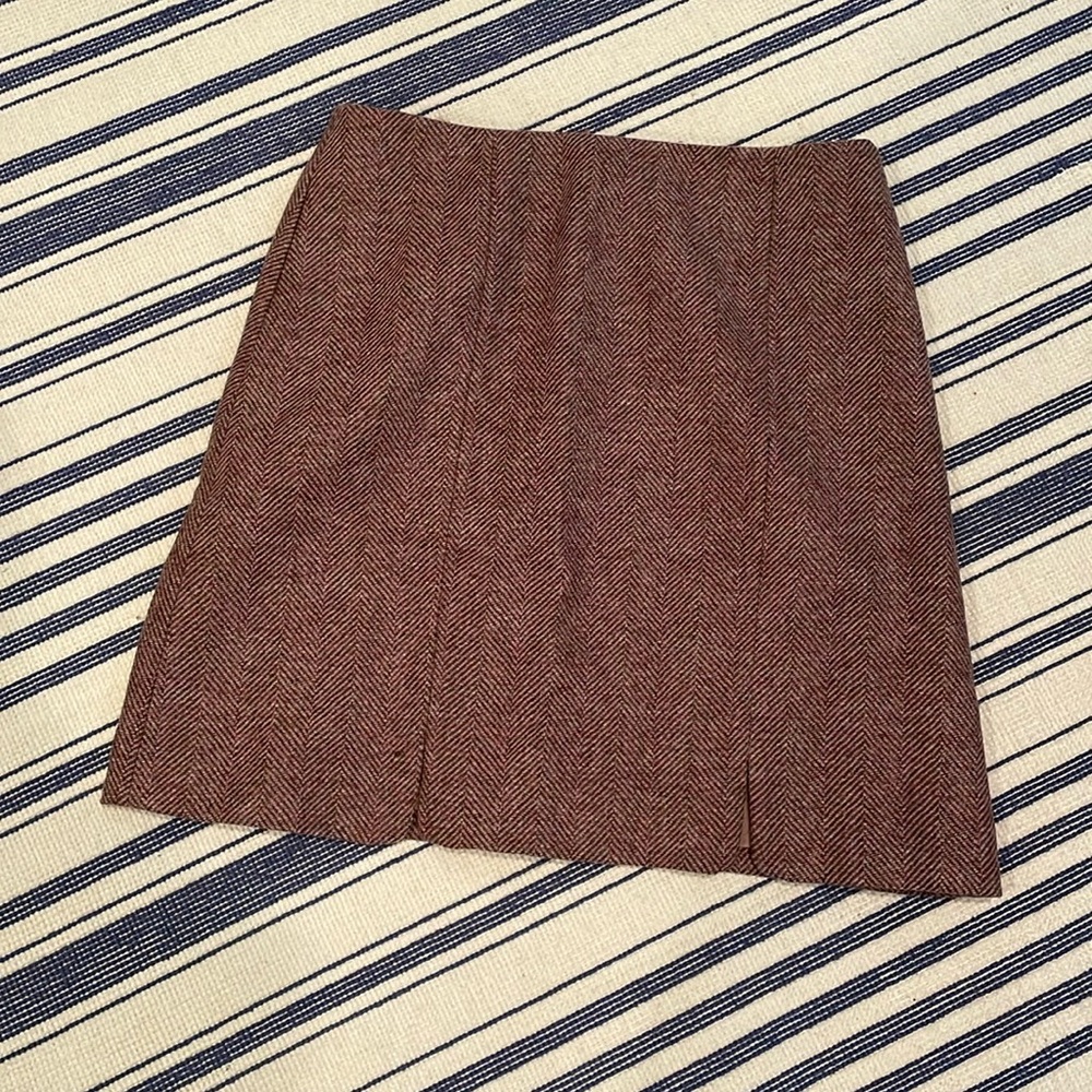 EUC Boden Pink/Brown Tweed Scalloped Wool Mini Skirt Size 6